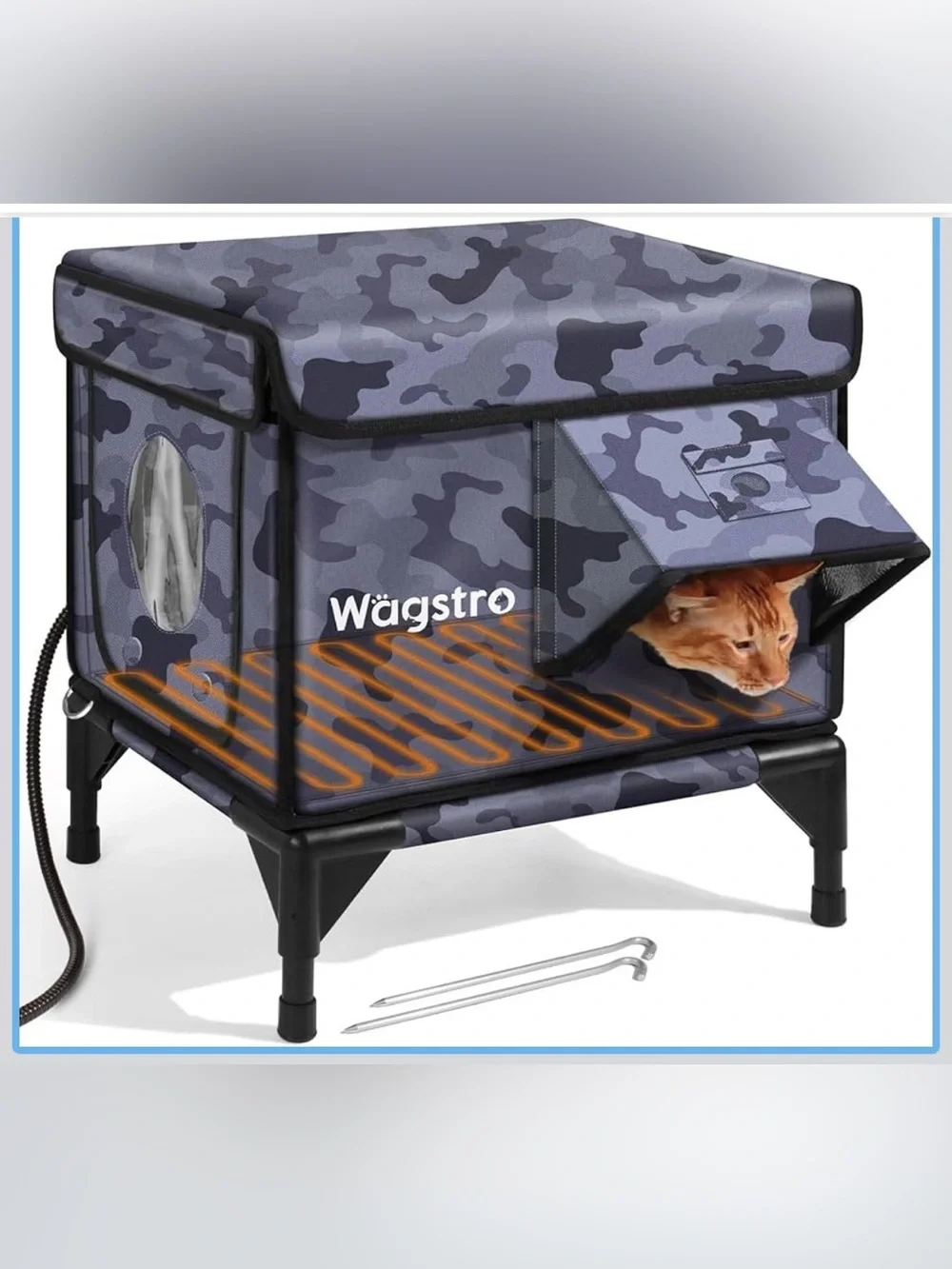 New Open Box Black Camo Heated Cat House for Outside, Insulated Weatherproof